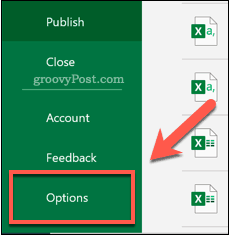 Het menu Opties openen in Excel