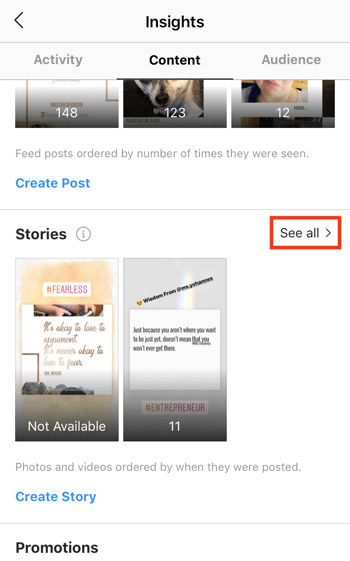 Bekijk de ROI-gegevens van Instagram Stories, stap 3.