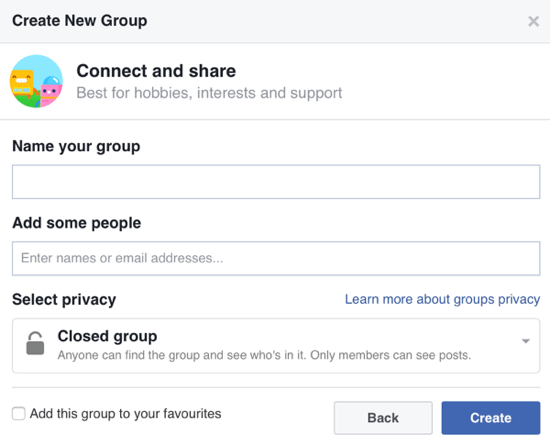 Vul de informatie over uw Facebook-groep in en voeg leden toe.