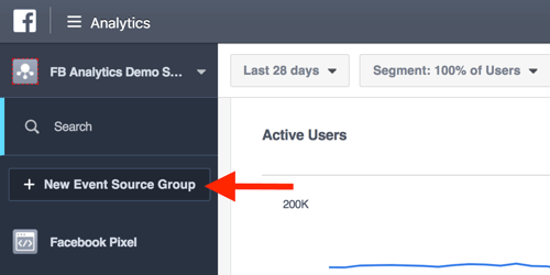 Maak evenementbrongroepen vanuit uw Facebook Analytics-dashboard.