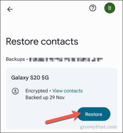 Herstel een back-up van contacten in de Google Contacten-app