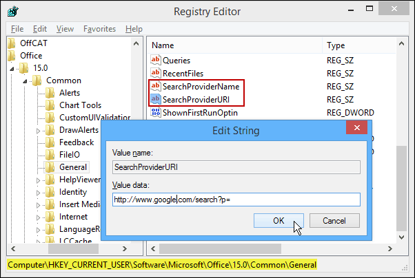 Wijzig Microsoft Office Search Provider