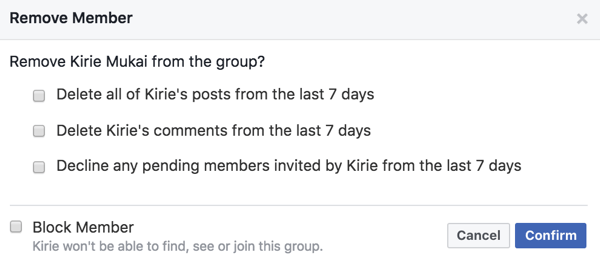 U kunt berichten, opmerkingen en uitnodigingen van leden verwijderen wanneer u ze uit uw Facebook-groep verwijdert.