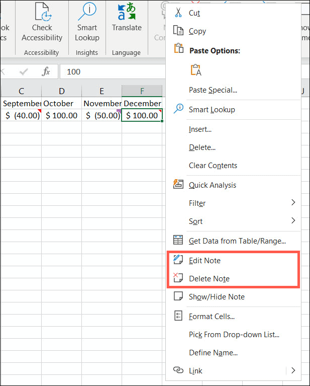 Bewerk of verwijder notities in Excel