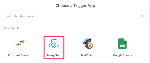 Kies een trigger-app in Zapier.