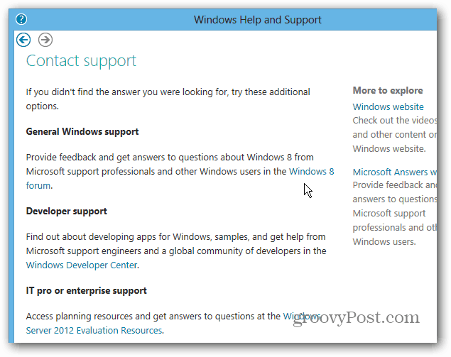 Neem contact op met de ondersteuningsforums van Windows 8