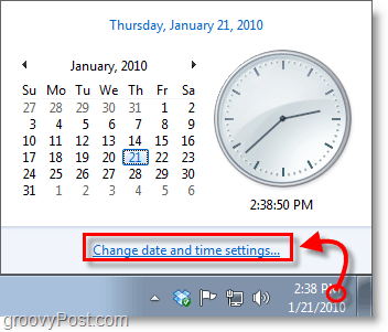 Schermafbeelding van Windows 7 - klik op de klok en wijzig de instellingen