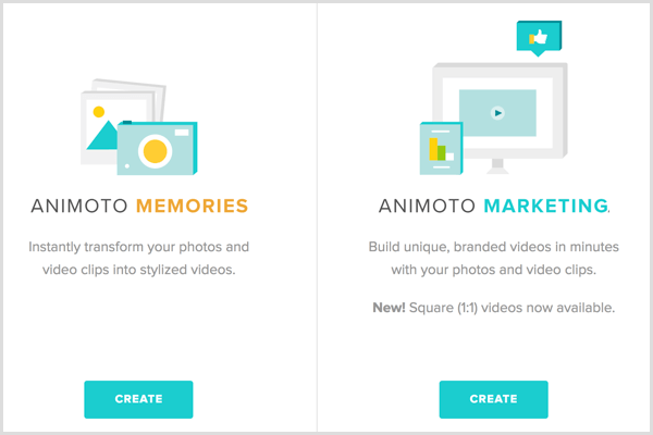 Animoto selecteert het videotype