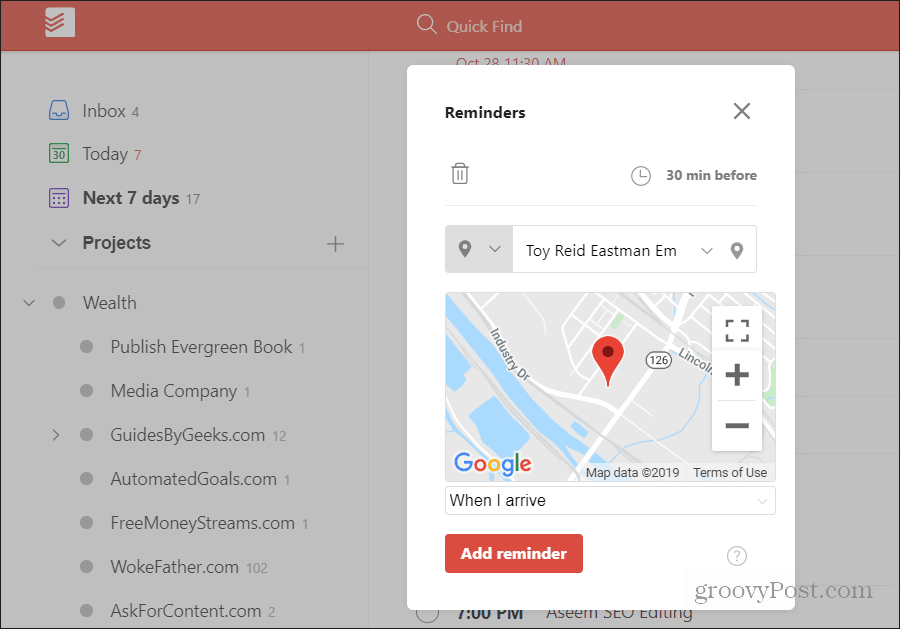 een locatiegebaseerde herinnering toevoegen in todoist