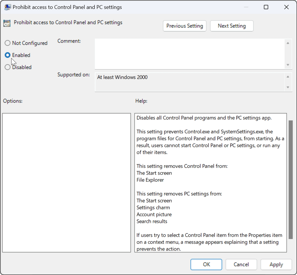 Blokkeer gebruikers van instellingen in Windows 11