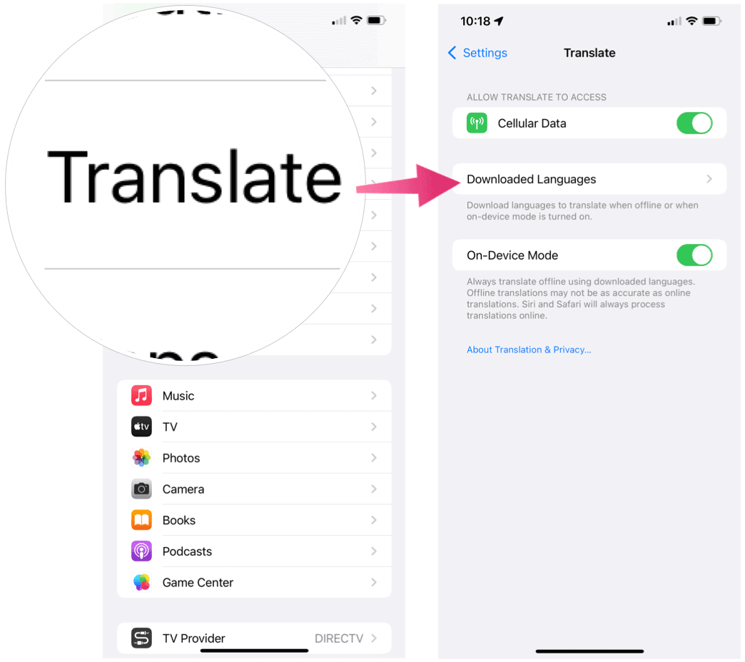 iPhone gedownloade talen