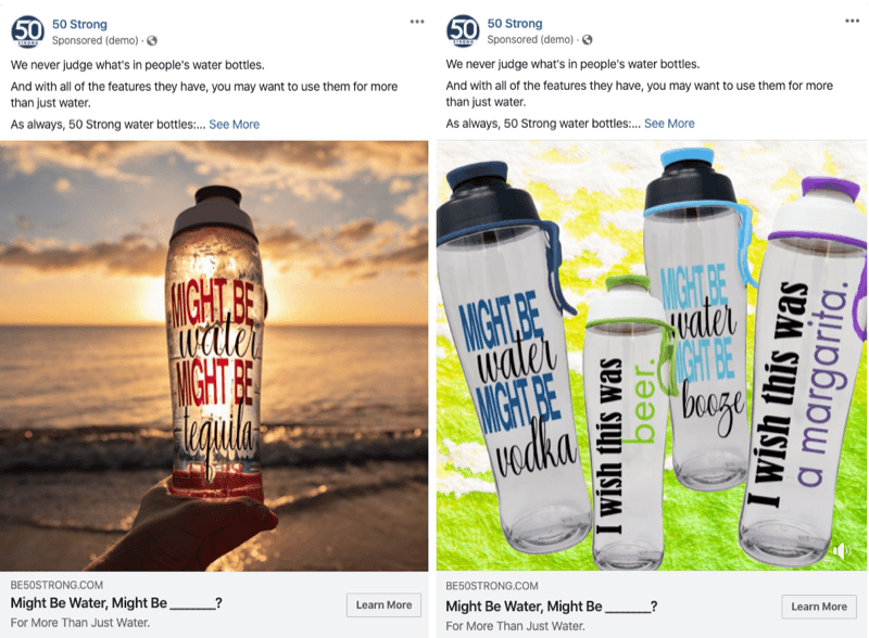 twee Facebook-advertenties met verschillende afbeeldingen om te testen met Facebook-experimenten