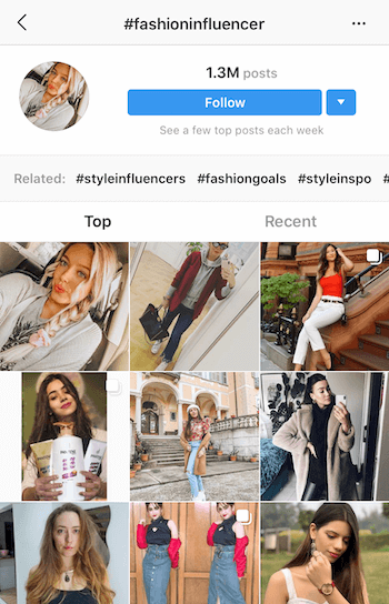 Instagram-hashtag zoeken naar potentiële beïnvloeders om mee samen te werken