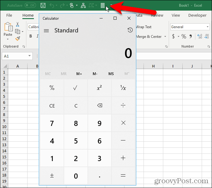 De Windows Calculator op de werkbalk Snelle toegang in Excel