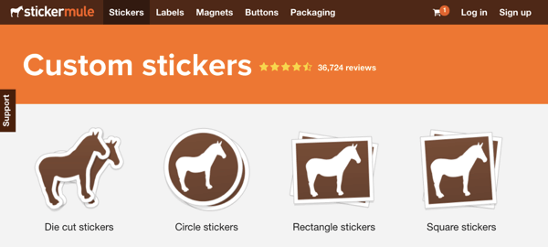 Sticker Mule startpagina.