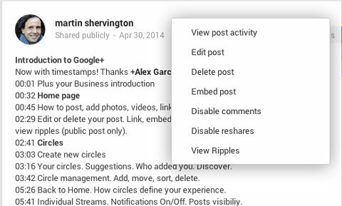 bewerk een Google Plus-bericht om tijdstempels toe te voegen
