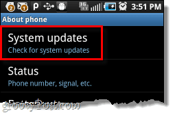 Android systeemupdates menu