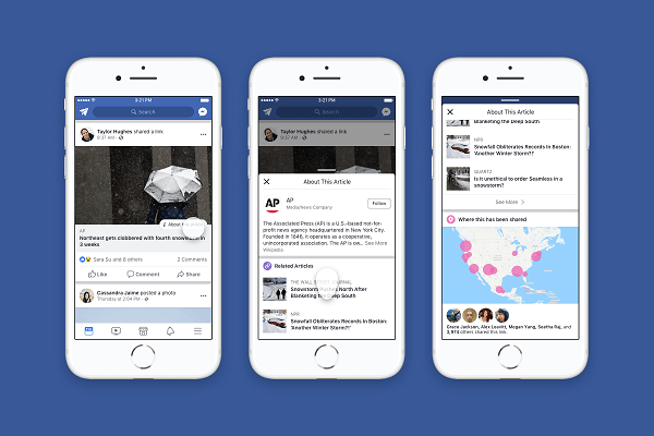 Facebook deelt meer context rond artikelen en uitgevers die in de nieuwsfeed worden gedeeld.