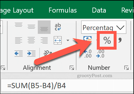 Stel uw cel in op het celtype Percentage om het als een percentage in Excel te zien