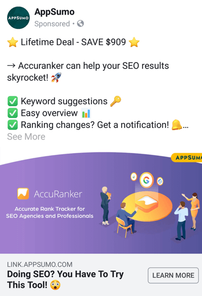 Facebook-advertentietechnieken die resultaten opleveren, bijvoorbeeld doordat AppSumo een deal aanbiedt