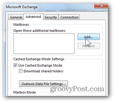 Mailbox toevoegen Outlook 2013 - Klik op Geavanceerd, Toevoegen