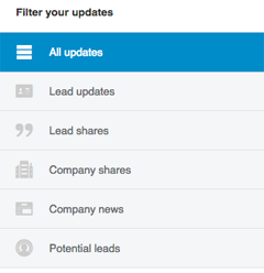 LinkedIn sales navigator lead update filters