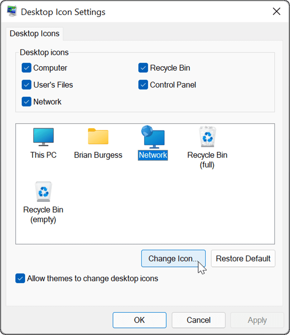krijg oude bureaubladpictogrammen terug op Windows 11
