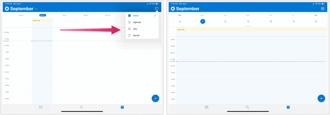 Microsoft Outlook op iPad, kalenderweergave