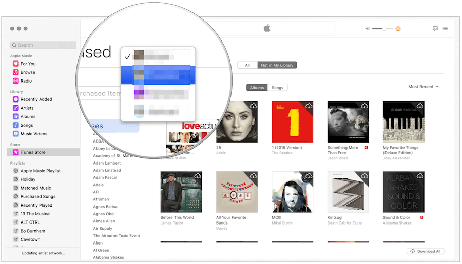 iTunes selecteert gezinslid