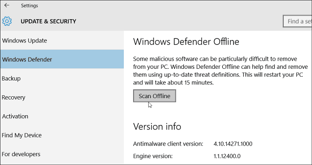 Windows 10 Defender om offline scannen op malware toe te staan