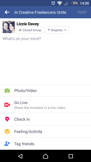 Om Facebook Live te gaan gebruiken, tikt u op Live gaan wanneer u een status aanmaakt.