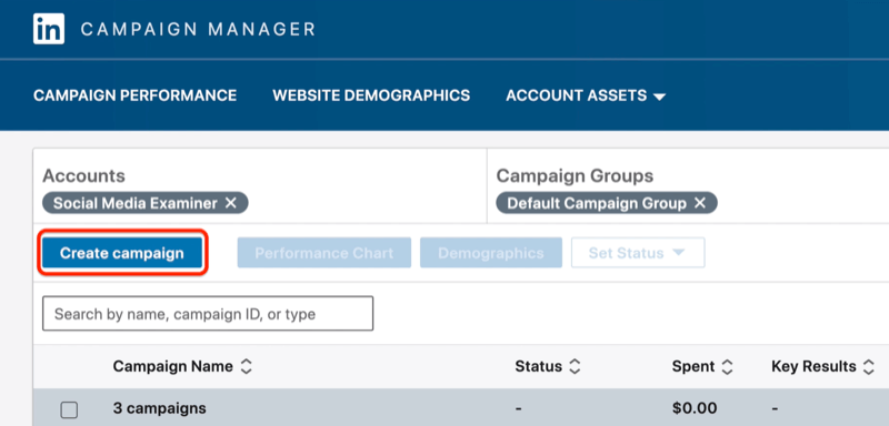 Maak een campagneknop in LinkedIn Campaign Manager