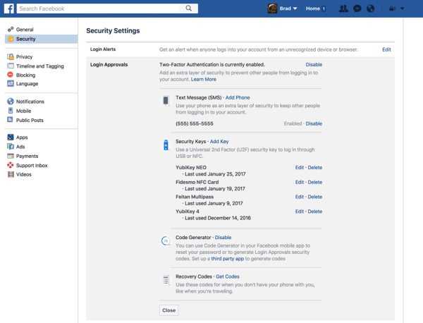 Facebook-gebruikers kunnen nu een fysieke beveiligingssleutel registreren om hun Facebook-account te beschermen.