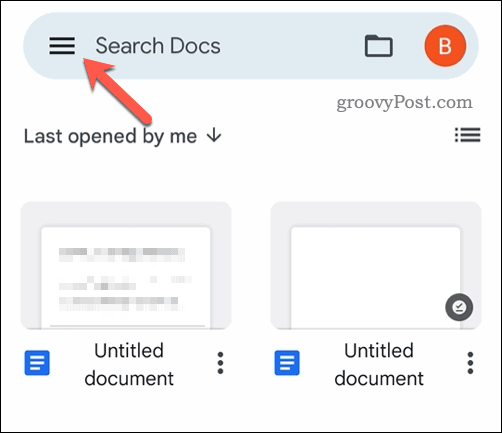 Open het mobiele menu van Google Documenten