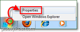 hoe de eigenschappen van het startmenu te openen in Windows 7 