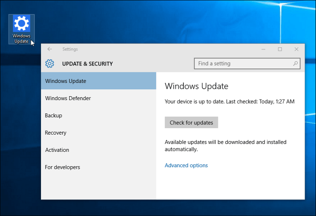 Snelkoppeling voor Windows Update
