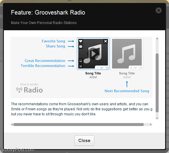 gebruik de Grooveshark reccomendation engine via Grooveshark radio