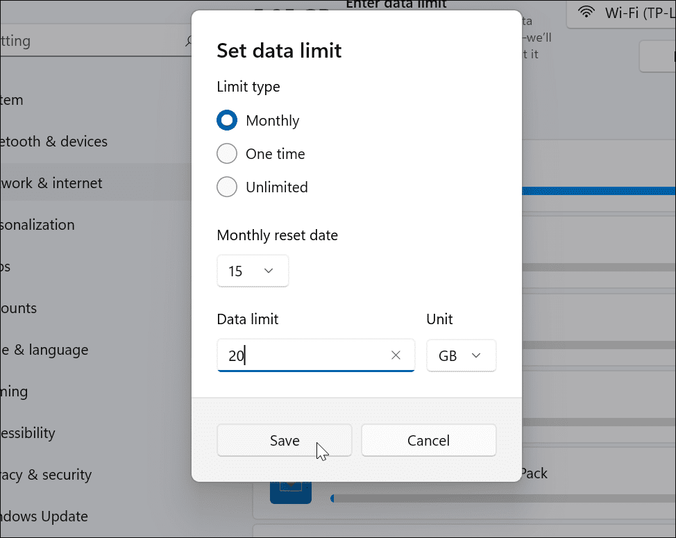 datalimiet aanpassen Windows 11 Metered Connection