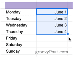 Cellen vullen met datums in Google Spreadsheets