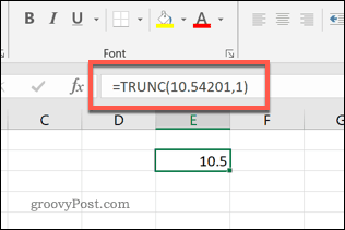 De TRUNC-functie in Excel tot op één decimaal