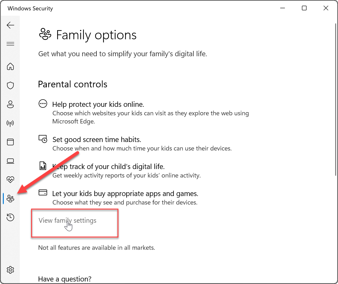 Opties voor Windows-beveiligingsfamilie