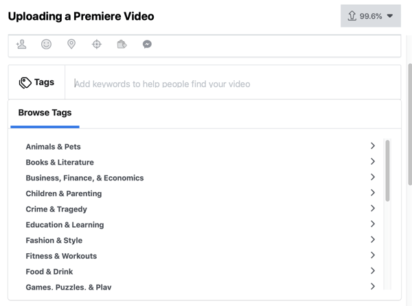 Hoe Facebook Premiere in te stellen, stap 4, videotags