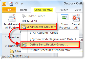 stuur ontvang groepen in Outlook 2010