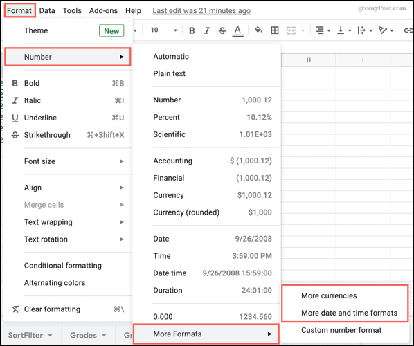 Formaat, cijfers, meer indelingen in Google Spreadsheets