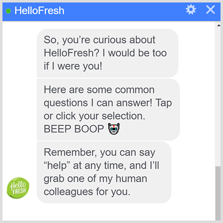 De HelloFresh Messenger-bot legt uit hoe je met een mens kunt praten.