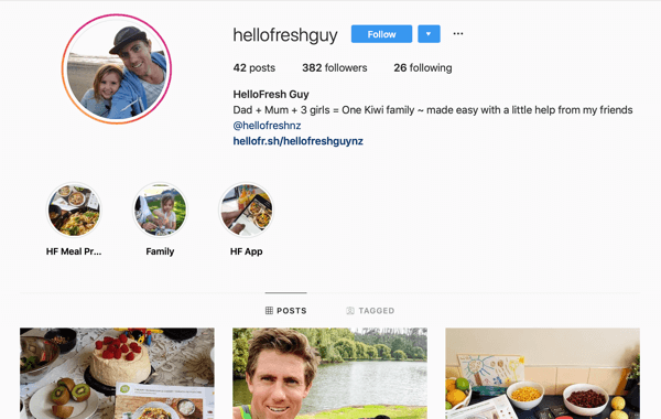 Hoe betaalde social influencers te werven, voorbeeld van Instagram-feed van @hellofreshguy