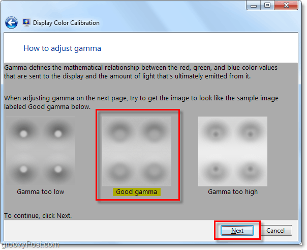 probeer het Windows 7-voorbeeld gamma-beeld te matchen