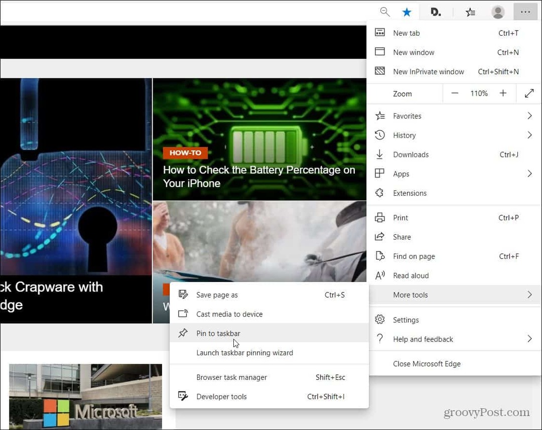 Pin websites aan de Windows-taakbalk vanuit Microsoft Edge