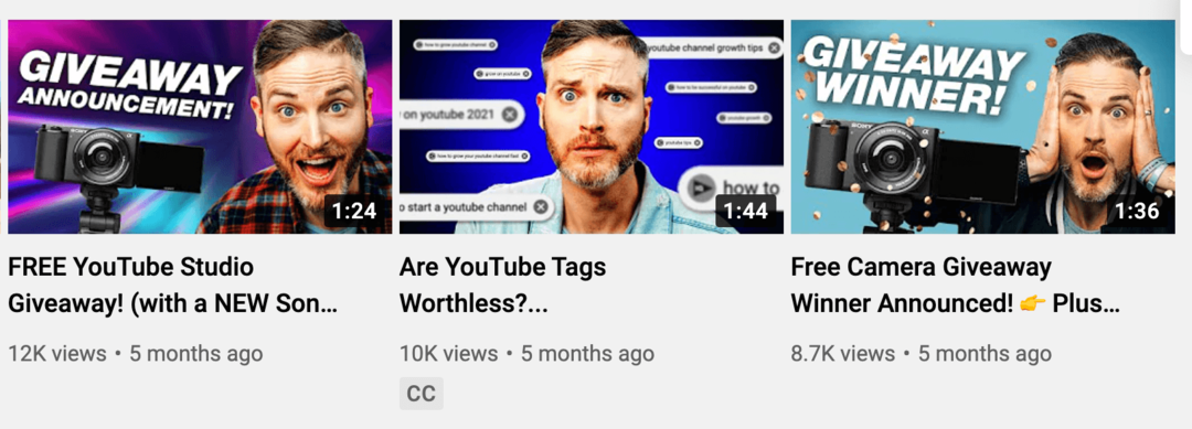 afbeelding van drie YouTube-videominiaturen die emotie tonen