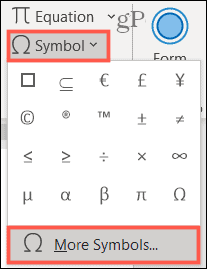 Symbool, meer symbolen in Word op Windows